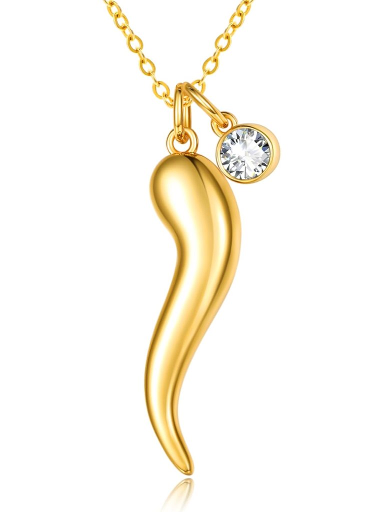 Italian Horn Necklace For Women, 14k/18k/24k Gold Cornicello Jewelry With Births